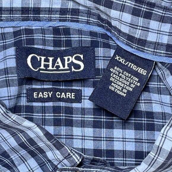 Chaps Shirt Mens XXL Easy Care Blue Plaid Wrinkle Resistant Cotton Blend Pocket - Picture 6 of 7